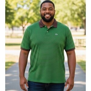 Lacoste Men's Green Brown Stripe Polo Shirt Golf Classic Fit Size 9 3XL Casual